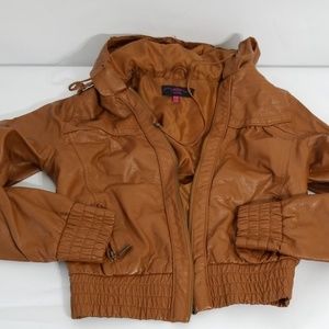 Junior's faux leather cognac cropped jacket
